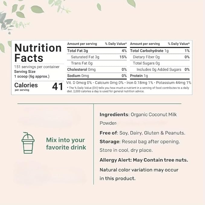 Instant Organic Coconut Milk Powder (226g/3pack) - Easy to Mix in Smoothies, Lattes & Recipes, Keto-Friendly, Vegan, No Preservatives