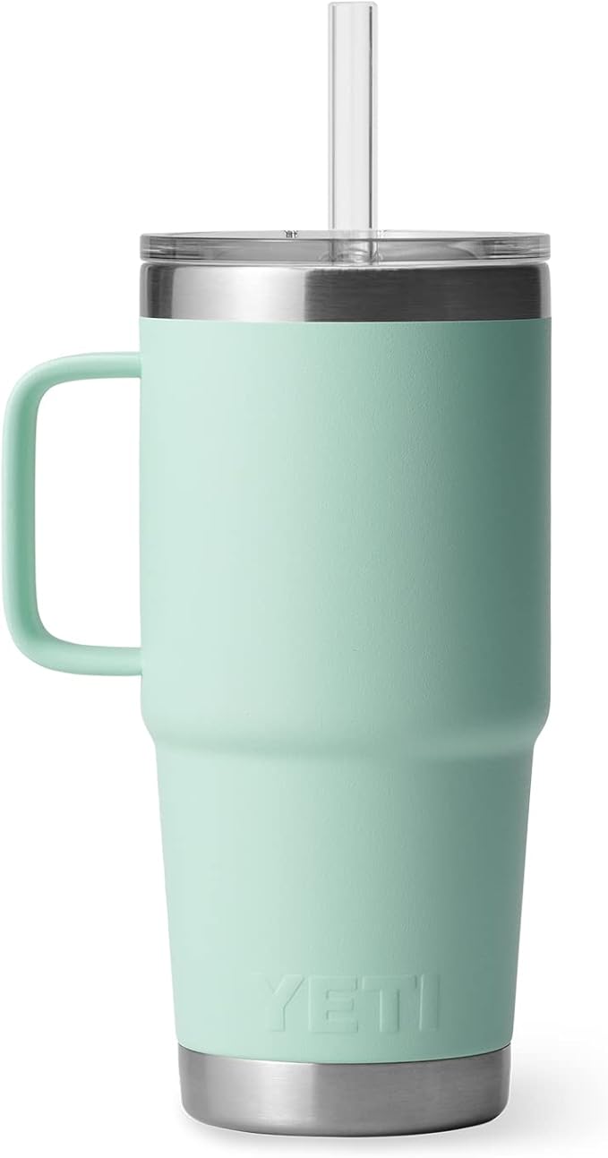 YETI Rambler 25 oz Tumbler with Handle and Straw Lid, Travel Mug Water Tumbler, Vacuum Insulated Cup with Handle, Stainless Steel, Seafoam