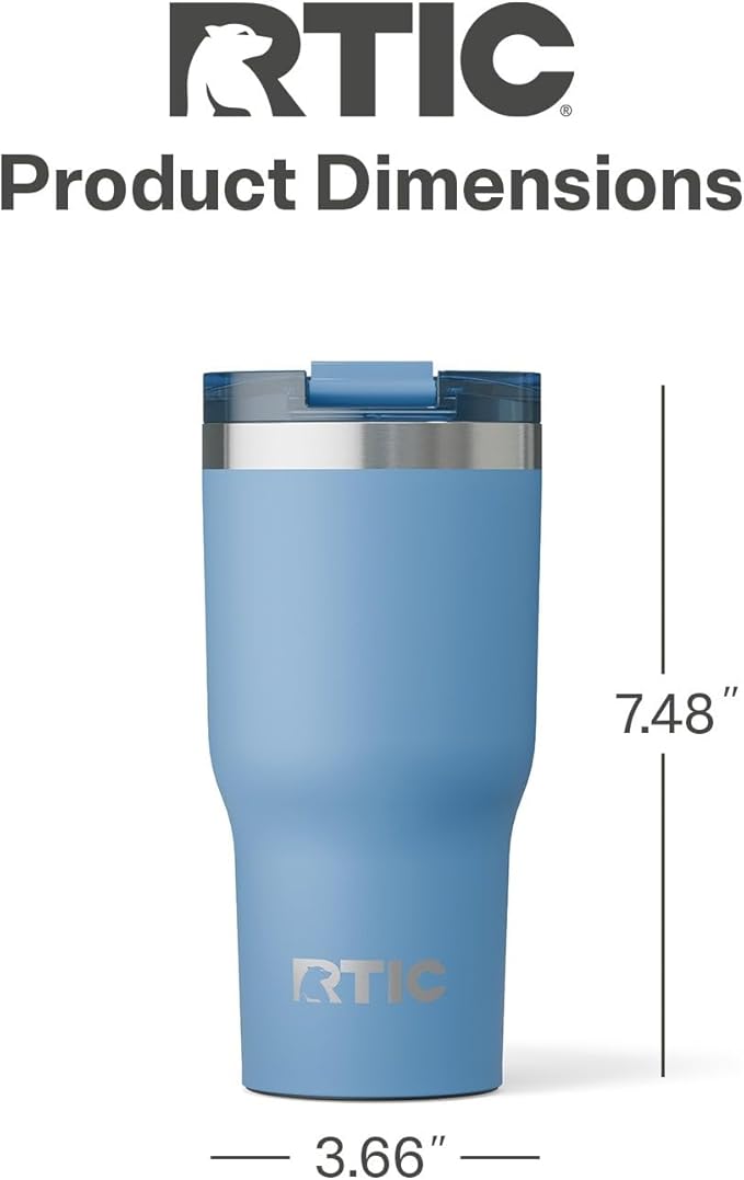 RTIC 20oz Essential Tumbler with Lid, Insulated, Stainless Steel, Metal, Double Wall Vacuum-Insulation, Ceramic Lined, Travel Cup for Iced Coffee, Tea, Hot and Cold Drink, Denim