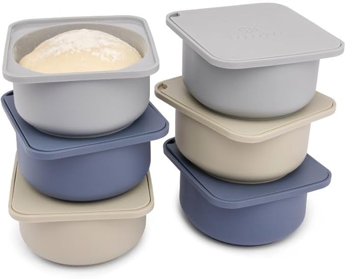 Babadoh Pizza Dough Proofing Silicone Containers with Lids | Pizza Making Accessories | Set of 6 | Multi Blue (2 Dough, 2 Smoke, 2 Steel) | Original Size (make 12" Pizzas)