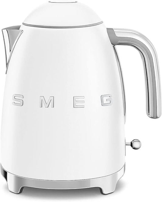 SMEG 50's Retro Style 7 Cup Electric Water Kettle with Automatic Shutoff, Removable Base, and Water Indicator, KLF03WHUS, White