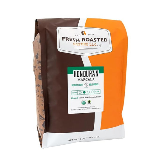 Fresh Roasted Coffee, Organic Honduran Marcala | USDA Organic, 100% Single Origin, Kosher | Medium Roast 5 lb (80 oz) Ground