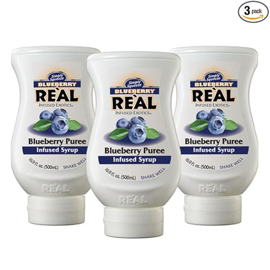 Blueberry Reàl Infused Exotics, Blueberry Puree Infused Syrup, 16.9 FL OZ Squeezable Bottle (Pack of 3)