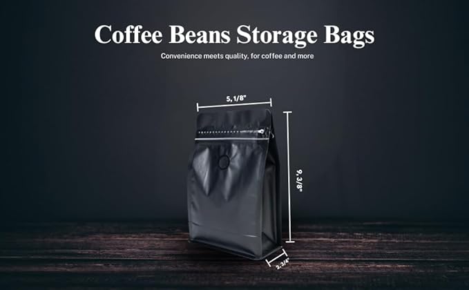 Premium Coffee Bags with Valve (100 pcs, 12 oz) Standing Coffee Beans Storage Bags, Reusable Heat Sealable Side Zipper Pouches, Eco-Friendly Packaging, Perfect for Home and Office - White