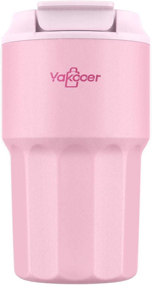 16 oz Coffee Insulated Tumbler with Lid and Flip Straw, Leak-Proof Food Grade 304 Stainless Steel Travel Coffee Mug, Double Wall Vacuum Cup for Hot and Cold Drinks (Pink)