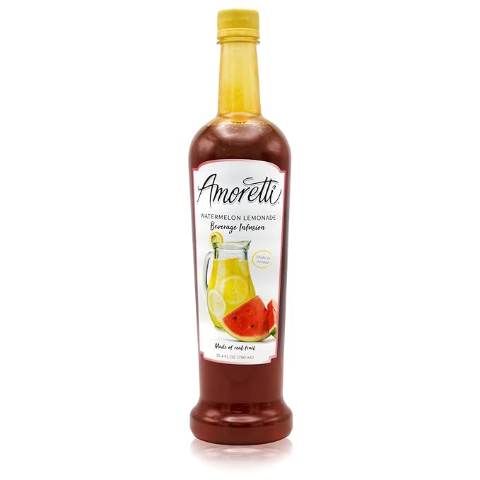 Amoretti - Watermelon Lemonade Beverage Infusion Drink Mix & Water Enhancer with Pump for Flavoring Cocktails, Waters, Tea, and other Beverages, 94 Servings Per Bottle (750 ml), Preservative Free