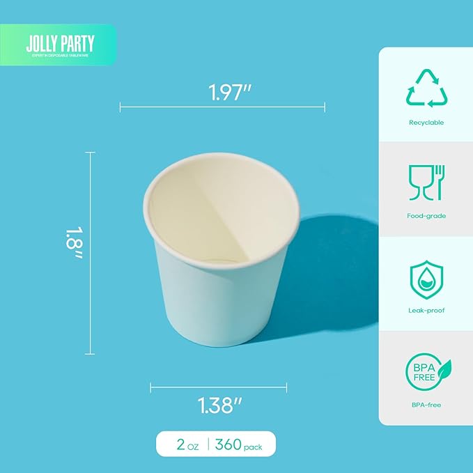 JOLLY PARTY 2 oz Bathroom Cups, 360 Pack Small Paper Cups, White Mouthwash Cups, Disposable Mini Espresso Paper Cups, Paper Sampling Cup