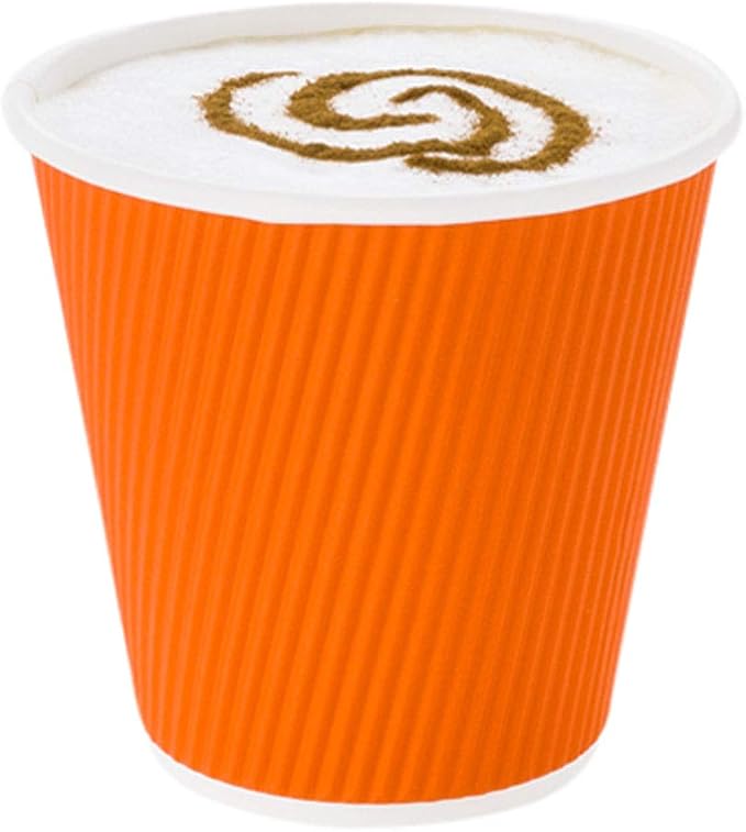 Restaurantware 8 Ounce Double Wall Disposable Coffee Cups, 500 Insulated Orange Paper Cups With Ripple Wall Design, Lids Sold Separately for Hot Beverages like Tea, Hot Chocolate, and More