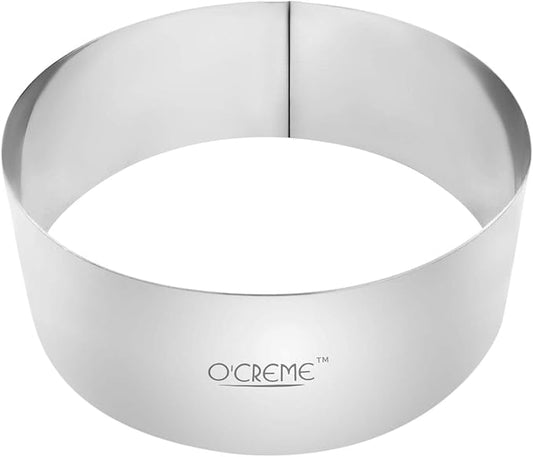 O'Creme Cake Ring Sturdy Stainless Steel Round Mousse Cake Ring Mold for Baking, Dessert Cake Decorating Pastry Rings 8 Inch Diameter x 2-3/4 Inch High