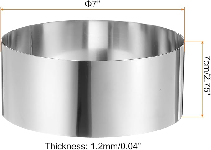 HARFINGTON Round Cake Ring 7 x 2.75 Inch Seamless Stainless Steel Pastry Mousse Dessert Ring Mirror Coating for Baking Cooking Making Tool
