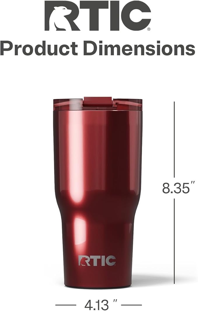 RTIC 30oz Essential Tumbler with Lid, Insulated, Stainless Steel, Metal, Double Wall Vacuum-Insulation, Ceramic Lined, Travel Cup for Iced Coffee, Tea, Hot and Cold Drink, Black Cherry Metallic