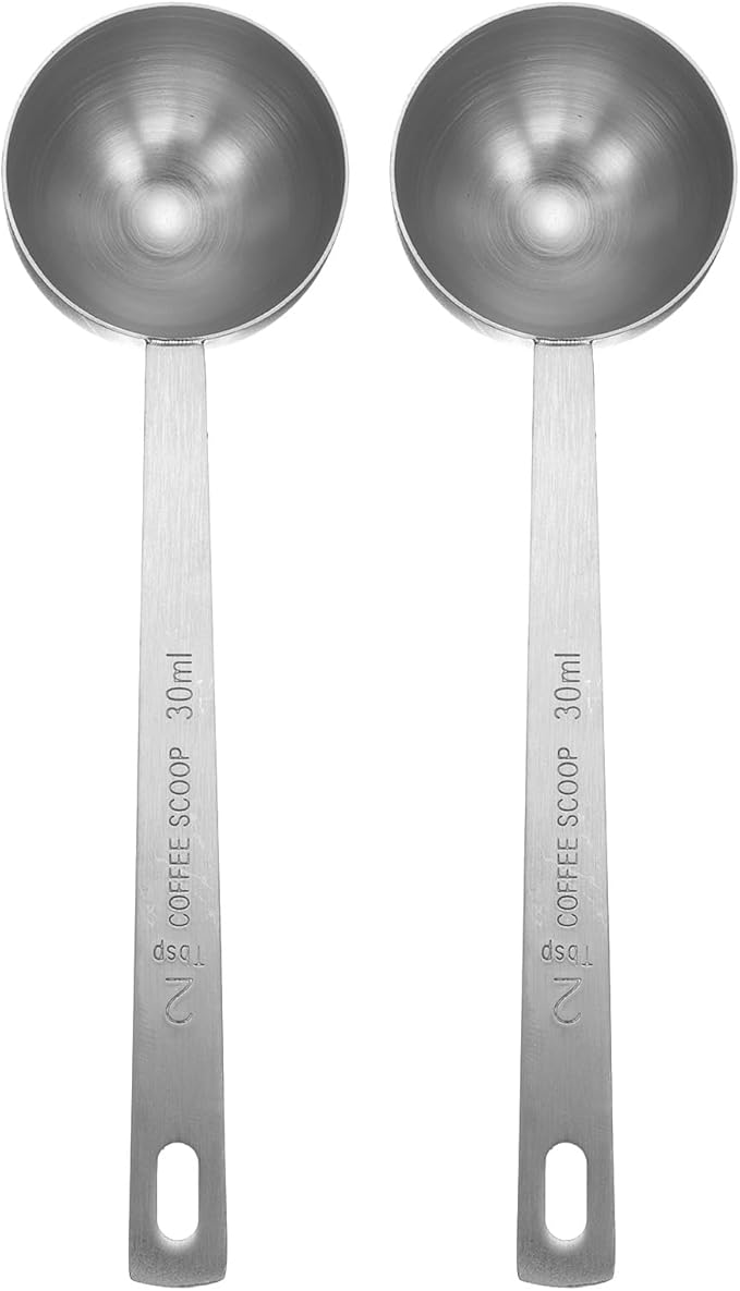 HARFINGTON 2pcs Coffee Scoop Spoon 2tbsp (6tsp, 30ml) 304 Stainless Steel Long Handle Teaspoon/Tablespoon Measuring Spoons Scoops for Tea Sugar Kitchen, Silver