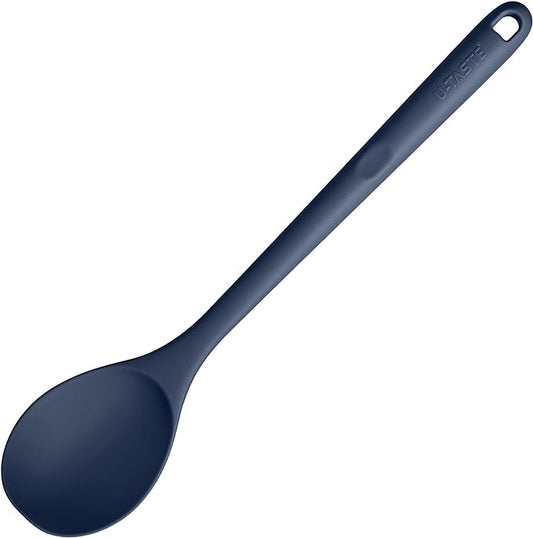 600ºF Heat Resistant Silicone Spoon: U-Taste 13.3in Solid Kitchen Cooking Spoon, Nonstick Food Grade Large Soup Rubber Utensil for Mixing, Serving, Stirring, Basting, for Pot Cookware (Midnight Blue)