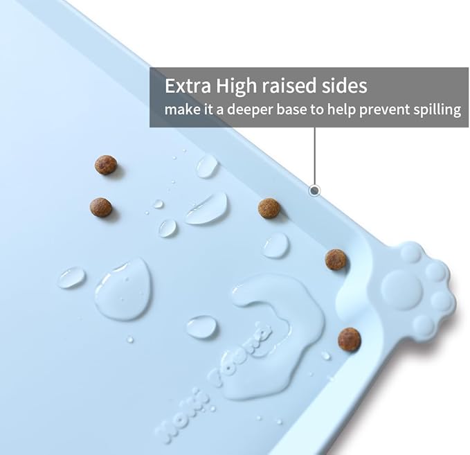 Hoki Found Large Silicone Pet Food Mats Tray - Non Slip Pet Bowl Mats Placemat - Dog Pet Cat Feeding Mat - Waterproof Dog Cat Food Mats -Pet Water Mats for Floors - Frost