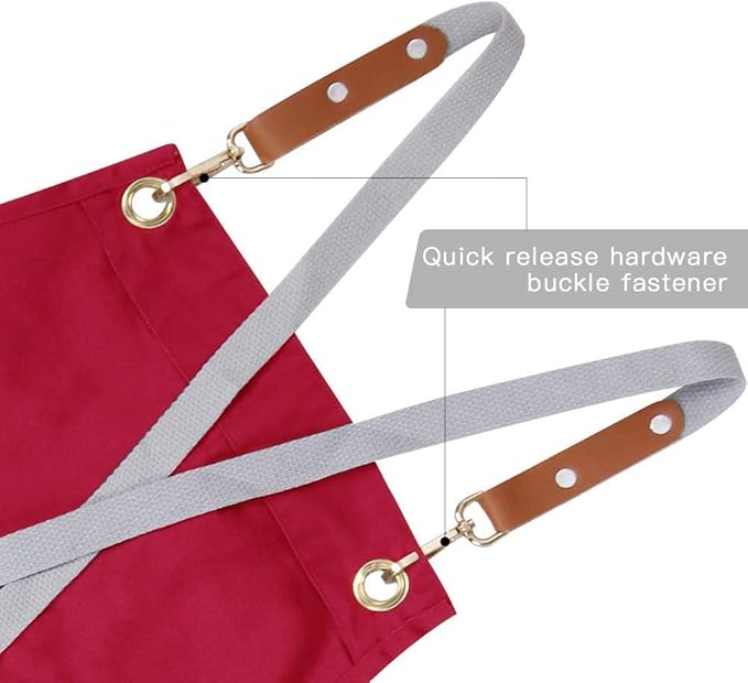 Mignongirl Crossback Apron with Pockets x2,Split Apron with Adjustable Straps,M-XXL