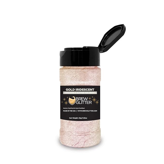 BREW GLITTER Edible Glitter For Drinks, Cocktails, Beer, Garnish Glitter & Beverages | KOSHER & HALAL Certified | 100% Edible & Food Grade | Vegan, Gluten, Nut Free (45g Shaker, Gold Iridescent)