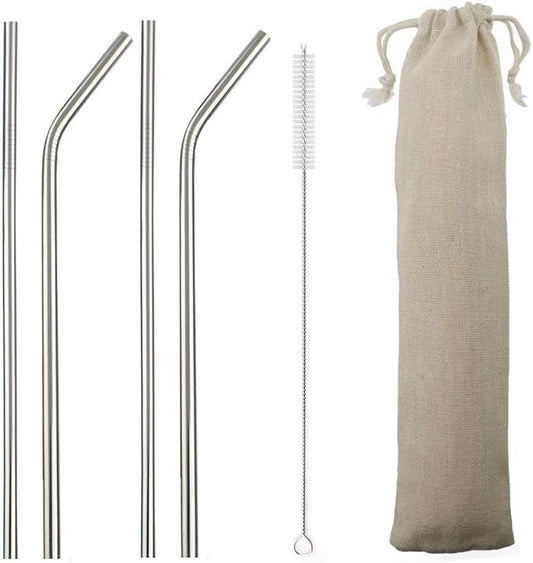 Gugrida Metal Straws Stainless Steel Straws 8.5" Drinking Straws Reusable 4 Set - Ultra Long Muti Color-Cleaning Brush for 20/30 Oz for Trail Tumblers Yeti RTIC SIC Ozark (2 Straight|2 Bent|1 Brush）