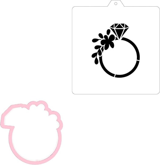 Diamond wedding Cookie cutter and stencil set Baking stencils and cutters bundle DIY bakery decorating kit Cookie cutter with stencils Icing stencil and cookie cutter combo(Diamond)