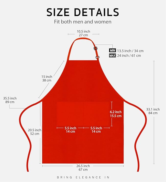 Syntus 12 Pack Bib Apron, Unisex Aprons Adjustable Waterdrop Resistant with 2 Pockets Cooking Kitchen Apron for Chef, BBQ Drawing Apron Bulk, Red