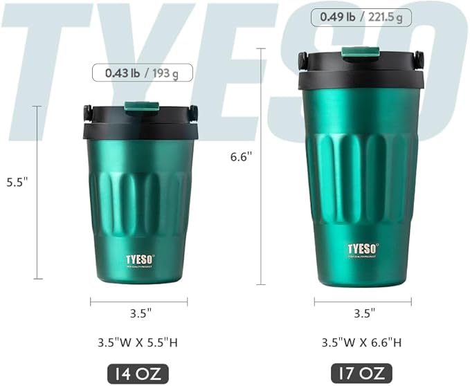 TYESO Stainless Steel Portable Tumbler with Flip Lid,Travel Mug with Concealed Carry Handle, Leakproof Insulated Coffee Cup (GREEN, 13 OZ)