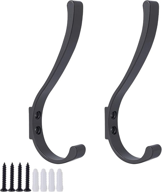 2 Pack Hanging Coat Hooks Wall Mount, Coat Hanger Wall Hangers, Metal Hooks for Hanging Heavy Duty, Screw in Hooks for Hanging Towels, Clothes, Backpack, Hat, Bag, Jacket, Key, Robe, Backpack Grey