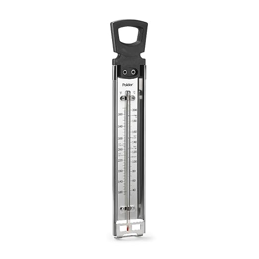 Polder Candy Thermometer, Stainless Steel Cooking Thermometer with Pot Clip, for Jam, Syrup, Jelly, Yogurt, and Deep Fry, 12"
