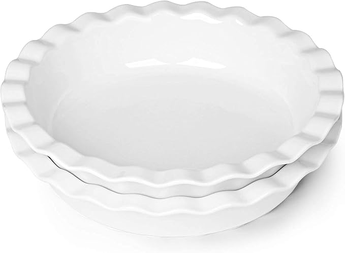 ONTUBE 10.5-Inch Deep Pie Pans 50oz, Ceramic Large Round Pie Tins for Baking, (White 2 Pieces)