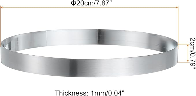 HARFINGTON Round Cake Ring 7.87 x 1 Inch Seamless Stainless Steel Pastry Mousse Dessert Ring Mirror Coating for Baking Cooking English Muffins Crumpet Making Tool