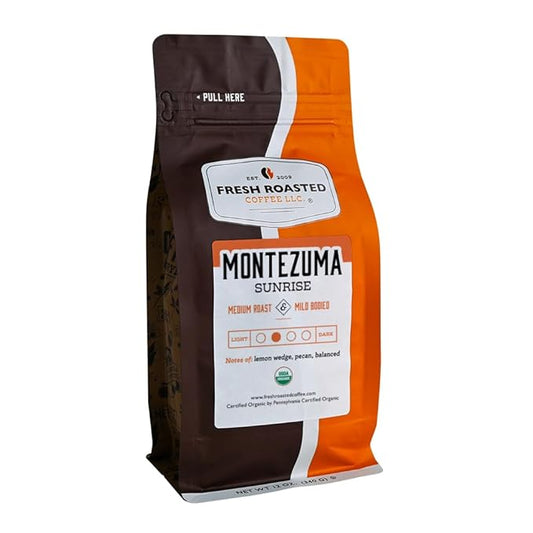 Fresh Roasted Coffee, Organic Montezuma Sunrise| USDA Organic, Kosher | Medium Roast 12 oz Ground