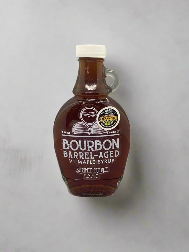 Summit Maple Farm Bourbon Barrel Aged Organic Maple Syrup, 8 oz glass bottle