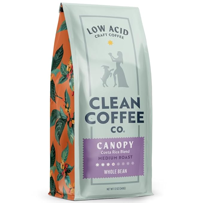 Clean Coffee Co. - Low Acid Medium Roast, Tested for Molds and Toxins, Costa Rica Blend, Notes of Milk Chocolate, Roasted Nuts, Toasted Malt (Whole Bean, 12 oz Bag)