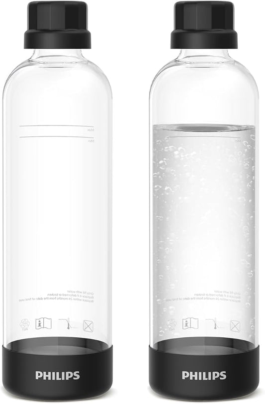 PHILIPS Carbonating Bottles ADD910BKOQ/37, 1L Twin Pack Reusable PET Water Bottles Compatible Sparkling Water Maker, 2 Pack for ADD4902BKOQ/37, ADD4902WHOQ/37 and ADD4901GROQ/37, ADD4901BKOQ/37