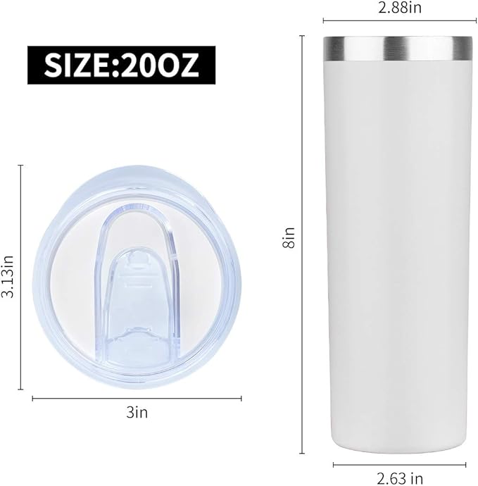 HASLE OUTFITTERS 20 oz Skinny Tumblers Bulk Set, Stainless Steel Insulated Slim Tumblers with Lids, Reusable Double Wall Travel Coffee Mugs, Durable Powder Coated Travel Water Cups(White, 8)
