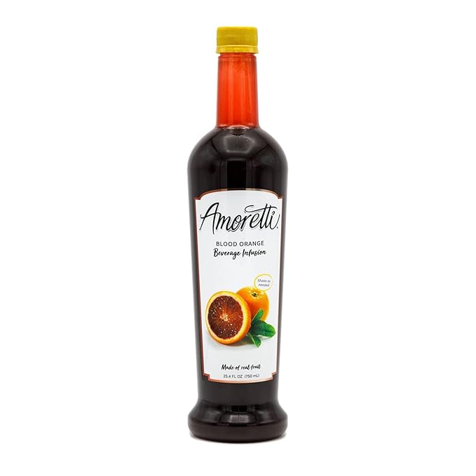 Amoretti - Blood Orange Beverage Infusion Drink Mix & Water Enhancer with Pump for Flavoring Cocktails, Waters, Teas, and other Beverages, 94 Servings Per Bottle (750 ml), Preservative Free