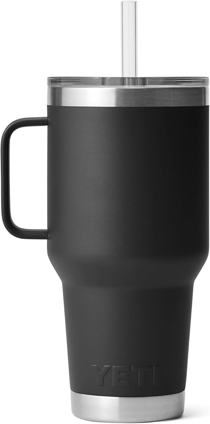 YETI Rambler 35 oz Tumbler with Handle and Straw Lid, Travel Mug Water Tumbler, Vacuum Insulated Cup with Handle, Stainless Steel, Black