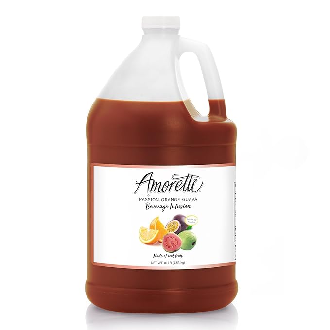 Amoretti - Passion Orange Guava Beverage Infusion, (10 lbs) - Drink Mix & Water Enhancer with Pump for Flavoring Cocktails, Waters, Teas, Mocktail, and other Beverages, Preservative Free, Gluten Free