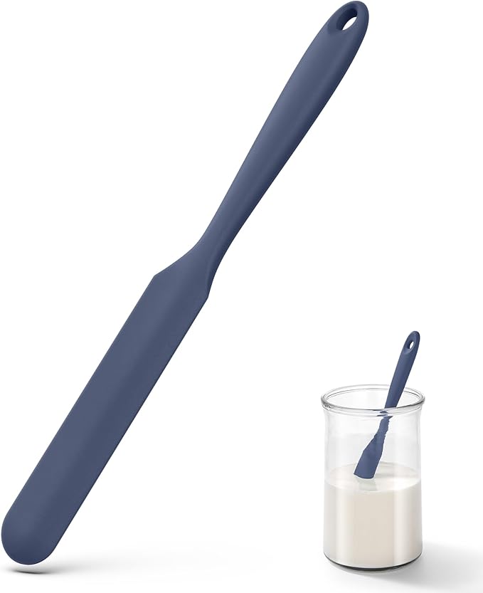 U-Taste Skinny Silicone Jar Spatula: 600ºF Heat-Resistant Food-Grade 10in Long Narrow Sourdough Stirring Stick, Seamless Flexible Peanut Butter Spreader for Scraping Icing Cream, Jam (Midnight Blue)