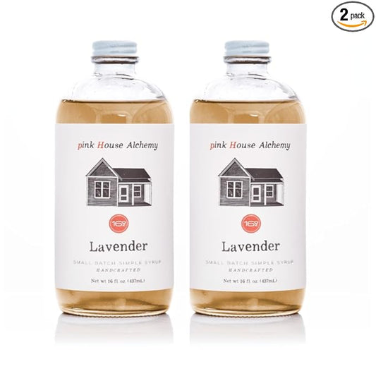 Pink House Alchemy Lavender Simple Syrup – 16oz Pack of 2 – Handcrafted All-Natural Mixer for Coffee, Cocktails, Soda, Lemonade, Tea & Baking – Gluten-Free, Non-GMO, Vegan, Small Batch (LAV 2)