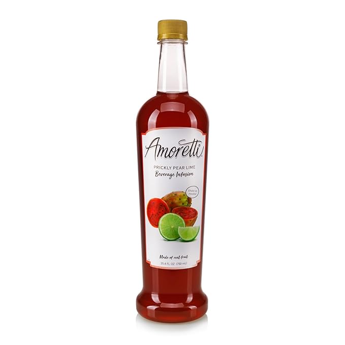 Amoretti - Prickly Pear Key Lime Beverage Infusion Drink Mix & Water Enhancer with Pump for Flavoring Cocktails, Waters, Teas, and other Beverages, 94 Servings Per Bottle (750 ml), Preservative Free