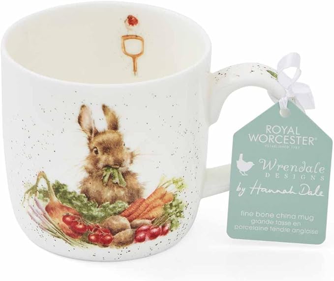 Royal Worcester Wrendale Designs 14 oz Mug, Grow Your Own with Bunny Illustration - Floral Animal Mug for Cottagecore Kitchens - Microwave, Dishwasher, Freezer Safe Fine Bone China Drinkware