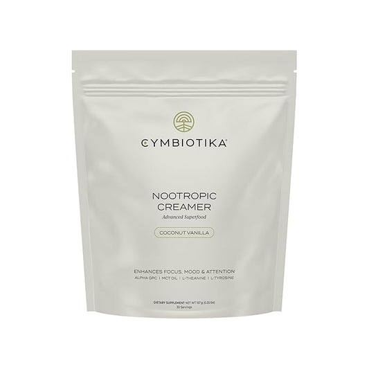 CYMBIOTIKA Nootropic Creamer – MCT Oil, Alpha GPC, L-Theanine – Keto, Vegan, Sugar-Free Coffee Creamer for Focus, Energy & Mental Clarity – Coconut Vanilla Flavor, 30 Servings