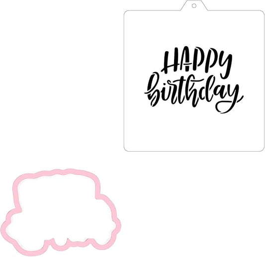 Cookie cutter and stencil set Baking stencils and cutters bundle DIY bakery decorating kit Cookie cutter with stencils Icing stencil and cookie cutter combo(Happy Birthday Set)