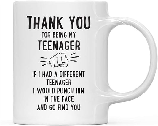 Andaz Press Funny Family 11oz. Coffee Mug Gift, Thank You for Being My Teenager, Punch in Face, 1-Pack, Christmas Birthday Drinking Cup Present Ideas