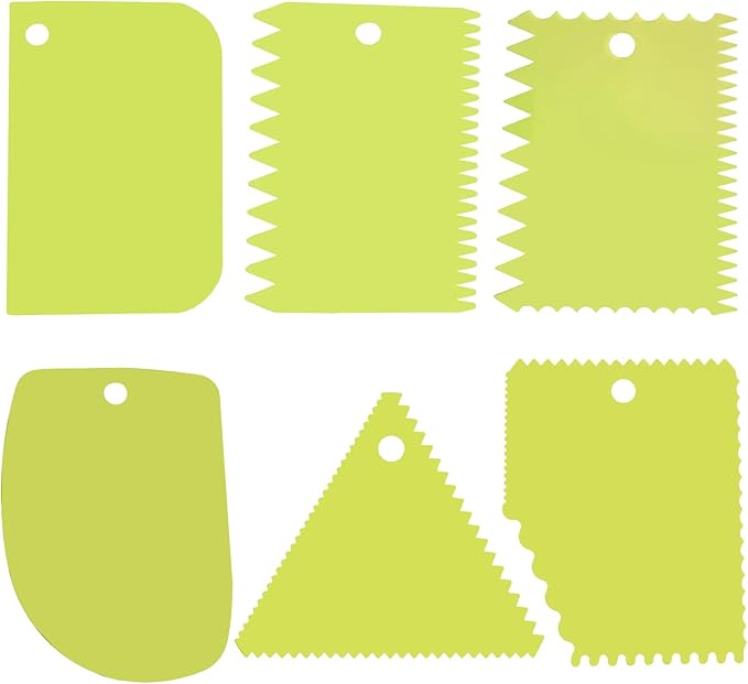 6pcs Cake Scraper Decorating Comb and Icing Smoother Reusable Bread Cream Pizza Cutter-Green