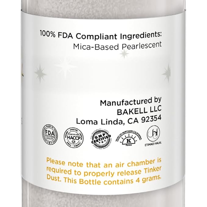 Bakell - White Tinker Dust (4g, 1x Mini Spray Pump) Edible Glitter for Food, Desserts, and Beverages!