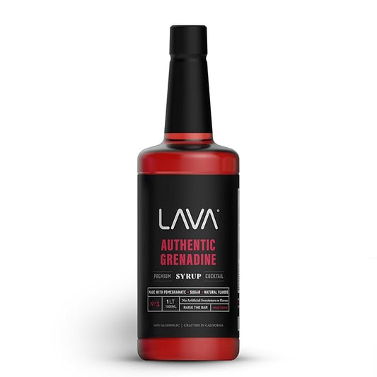 LAVA Premium Grenadine Syrup, Made with Pomegranate Juice, 100% Sugar, 33.8oz (1-Liter), No Artificial Sweeteners, Flavors, or Colors. (1-Pack)