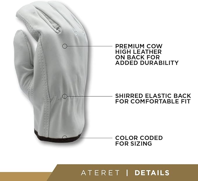 ATERET 24 Pairs Small Heavy Duty Durable Cowhide Leather Work Gloves I Driver Gloves for Truck Driving, Warehouse, Gardening, Farming