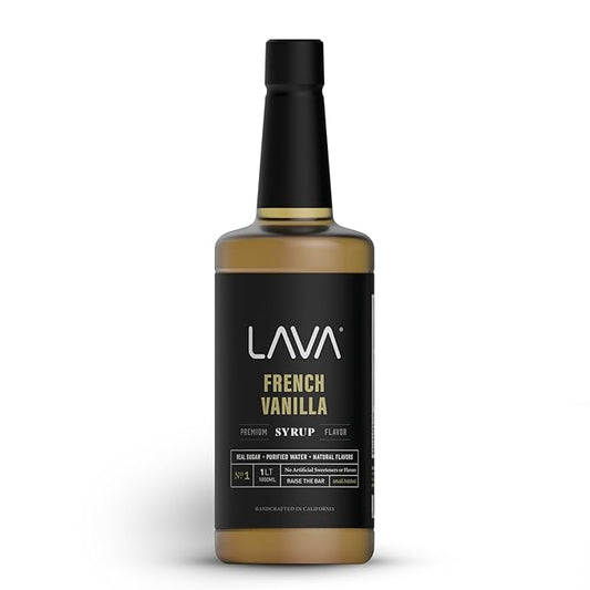 LAVA Premium French Vanilla Syrup, Natural Vanilla Coffee Sweetener, 33.8oz (1-Liter), Made with 100% Sugar, No Artificial Sweeteners, Flavors, or Colors. (1-Pack)