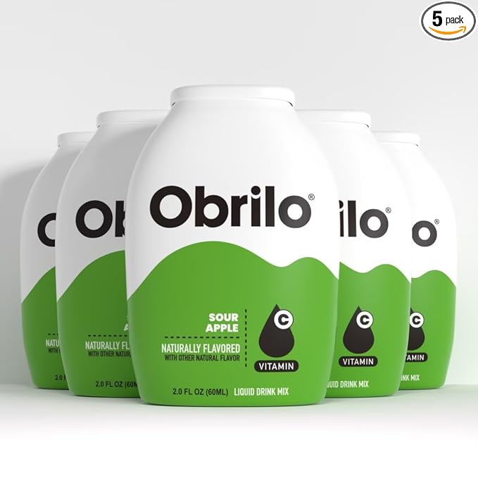 Obrilo Water Enhancer Liquid Flavoring Drops - ZERO Sugar/Calorie, Dye Free, Naturally Flavored Drink Syrup, 2.0 fl oz x 5 Bottles for Kids & Adults (Sour Apple)