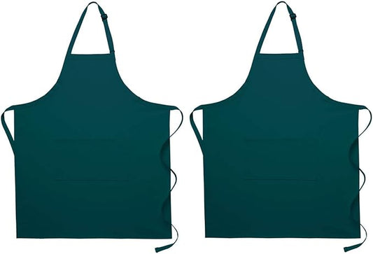 Pomp 2 Pack Premium Bib Aprons | Adjustable Neck + 2 Pockets | Water + Oil Resistance | Men & Women's Kitchen Cooking Aprons